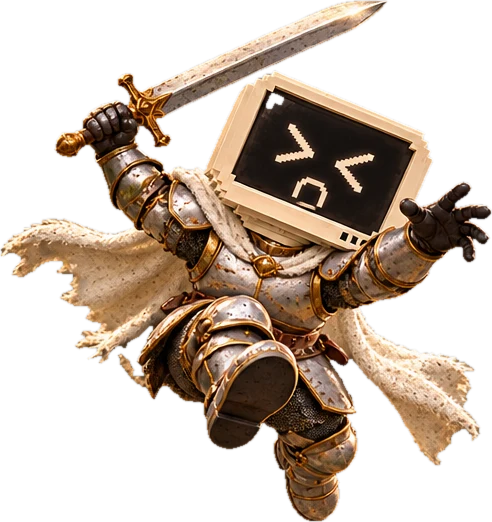 KNIGENCY leaping with its sword raised